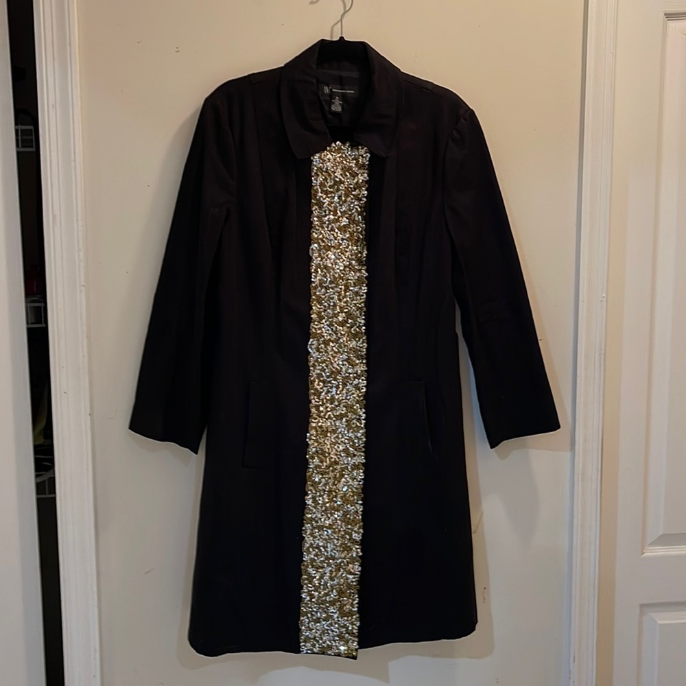 INC Gold Sequin A line Dress Coat XL LIKE NEW